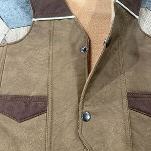 Brown and Tan Snap Button Vest
